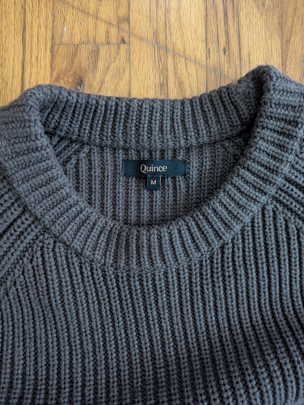 Quince 100% Organic Cotton Fisherman Crew Sweater Heather Brown Medium - Picture 2 of 13